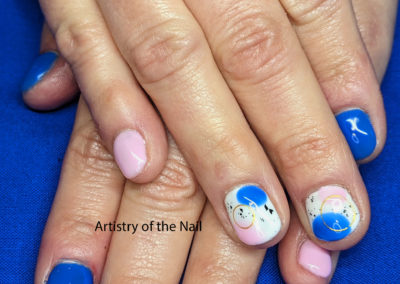 Hard gel overlay with Artist's Choice nail art.